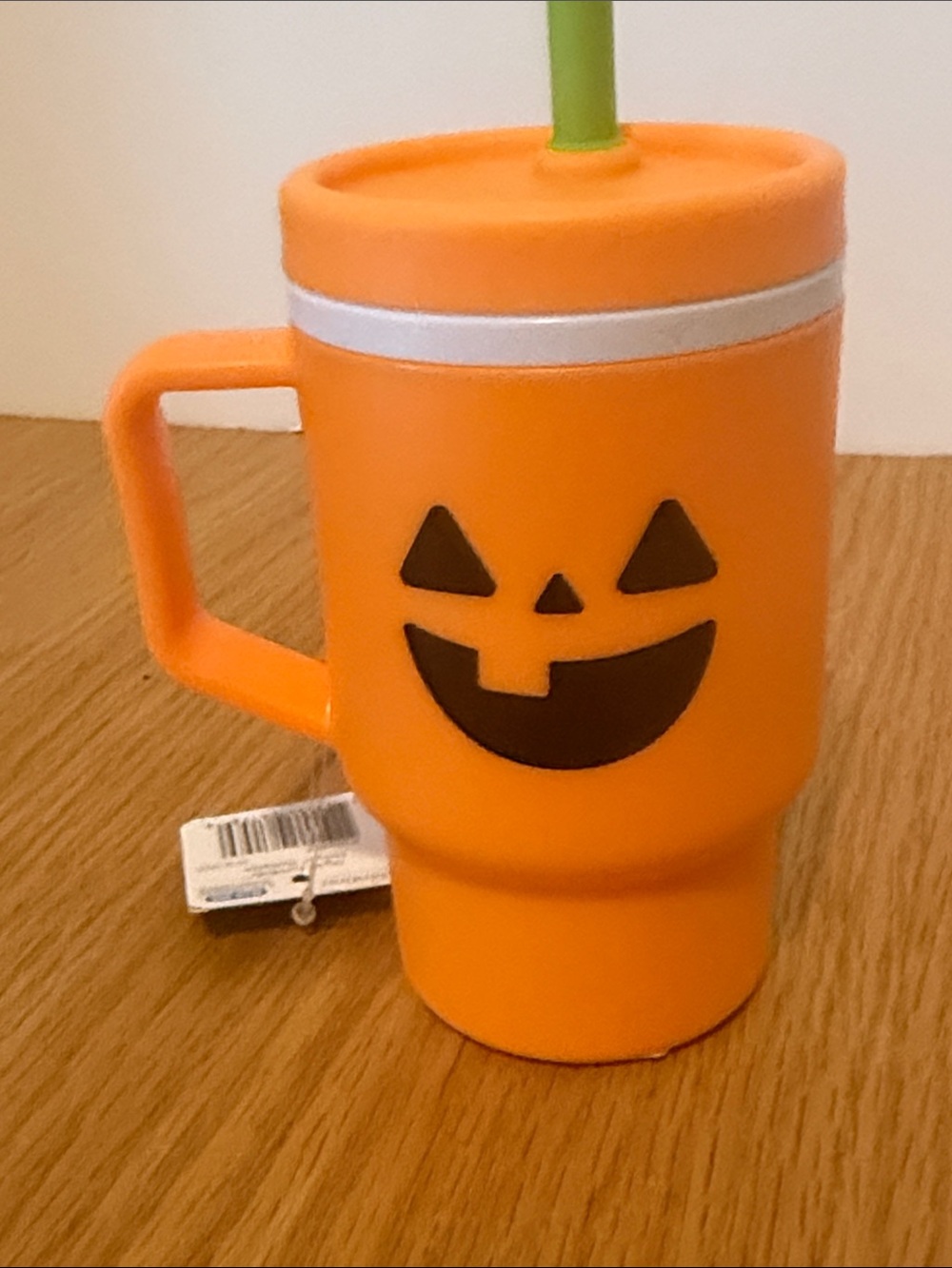 Infantino Orange Jack-O'-Lantern Travel Mug with Green Straw